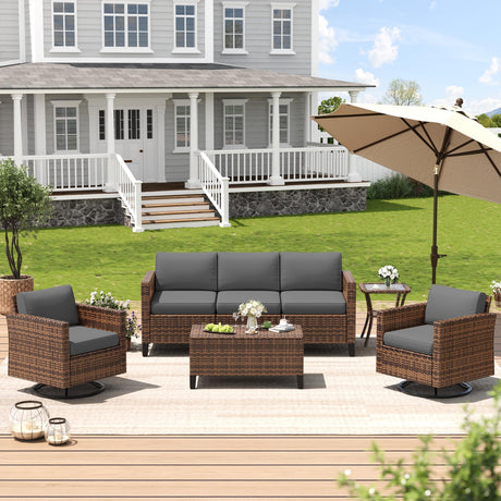 Amopatio Patio Furniture Set, Wicker Outdoor Sectional Sofa Sets, 7 Pieces Rattan Conversation Set with Storage Table, Swivel Chairs Include Waterproof, (Grey) Amopatio