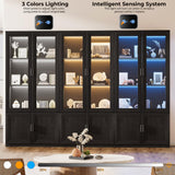 BROTTAR 67" Tall Curio Display Cabinet with Glass Doors, Large Storage Cabinet with LED Lights & Motion Sensor for Collectibles, Book, 4-Tier China Cabinet Bookcase for Living Room (Black) BROTTAR