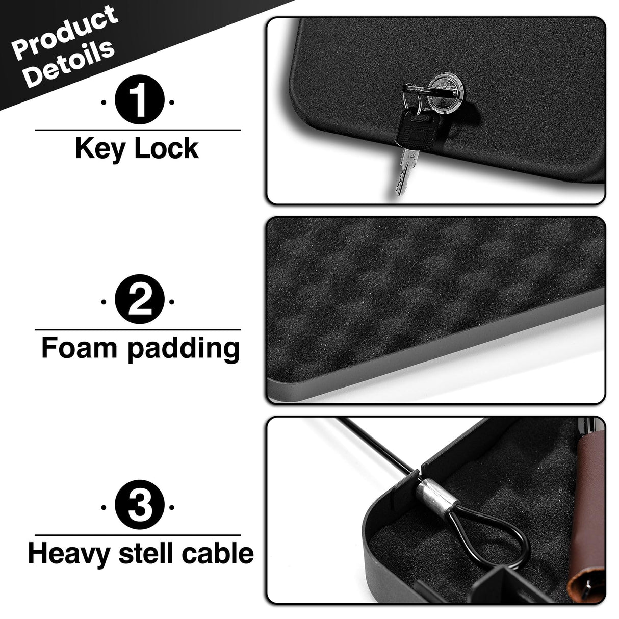 Sgorlds Car Portable Gun Safe for Handgun and Valuables, Pistol Safe, Handgun Lock Box for Car, 9.4" x6.6" x1.8",Black Sgorlds