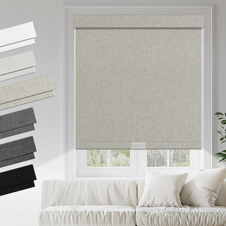 Boolegon Blackout Roller Shades for Indoor Windows, Cordless Linen Fabric-Matched Roller Blinds, Easy to Install Privacy UV Protection Roll Up Blinds for Home Office, Oatmeal, Custom Size Boolegon