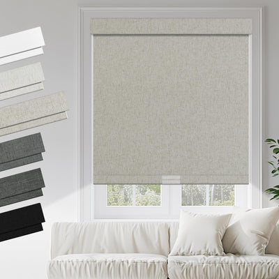Boolegon Blackout Roller Shades for Indoor Windows, Cordless Linen Fabric-Matched Roller Blinds, Easy to Install Privacy UV Protection Roll Up Blinds for Home Office, Oatmeal, Custom Size