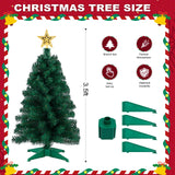 3ft Artificial Christmas Tree with Gold Tree Topper Star, Mini Xmas Pine Tree with 4-Leg Stable Plastic Base, Small Tabletop Christmas Decoration for Home Office Holiday Party Indoor Use FLAGLY