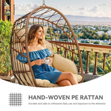 YITAHOME Hanging Egg Chair, Patio Wicker Hammock Egg Chair Basket Chair Swing with Cushion, Outdoor 330lbs Rattan Egg Outdoor Swing Chair for Balcony Garden Bedroom, Beige (Stand not Included) YITAHOME