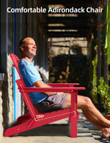 Folding Adirondack Chair - Durable HDPE Poly Lumber All-Weather Resistant, Foldable Oversized Balcony Porch Patio Outdoor Chair for Lawn, Backyard, Deck, Garden, Camping - Easy Installation, Red BUPPLEE