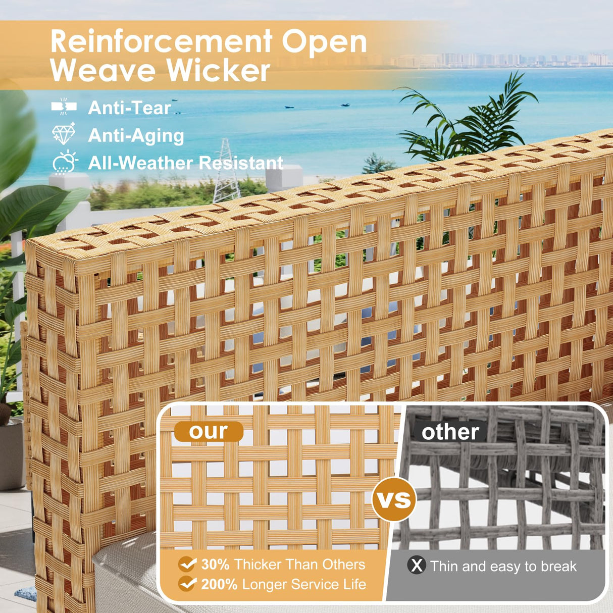 ABCASA Patio Furniture Set, 110" Large 7-Piece Wicker Outdoor Patio Furniture Sets with Coffee Table,Boho Patio Conversation Set Sectional Sofa with All-Weather Cushions for Backyard,Porch,Beige ABCASA