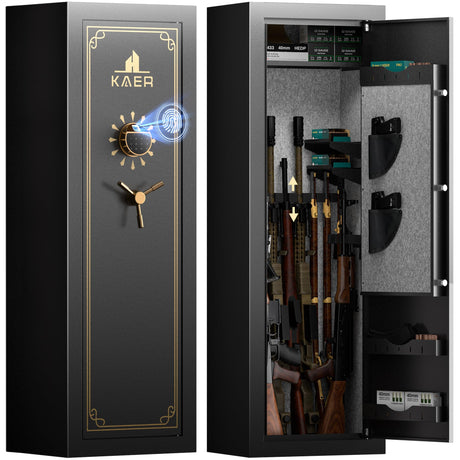 KAER 20 Biometric Gun Safe, Wider and Deeper Fingerprint Gun Safes for Rifle and Pistols, Large Quick Access Heavy-Duty Gun Cabinet for Firearm Ammo with Removable Shelf & Gun Rack, Assembled KAER