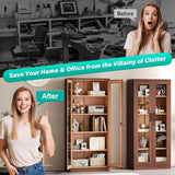 Metal Storage Cabinet with Lock and Glass Doors,Glass Display Cabinet,Tall Storage Cabinets,Locking Curio Cabinets with 5 Shelves for Collectibles,Home,Office,Living Room SISESOL