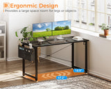 ODK Computer Desk Large Office Desk, 48 Inch Writing Desk with Storage, Modern PC Desk Work Table with Headphone Hook for Home Office, Black ODK