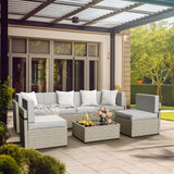 Pamapic Patio Furniture Set, 7 Pieces Modular Outdoor Sectional,Wicker Patio Sectional Sofa Conversation Set, Rattan Sofa with Coffee Table and Washable Cushions Covers, Grey Rattan(Grey Cushions) Pamapic