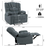 HSUFLWS Massage Chair Recliner with Heat&Lazy Boy Recliner Chair for Adults,Manual Recliner Chair with Cup Holder,Oversized,Adjustable Backrest,Footrest,2 Pockets,Heavy Duty(Grey) HSUFLWS