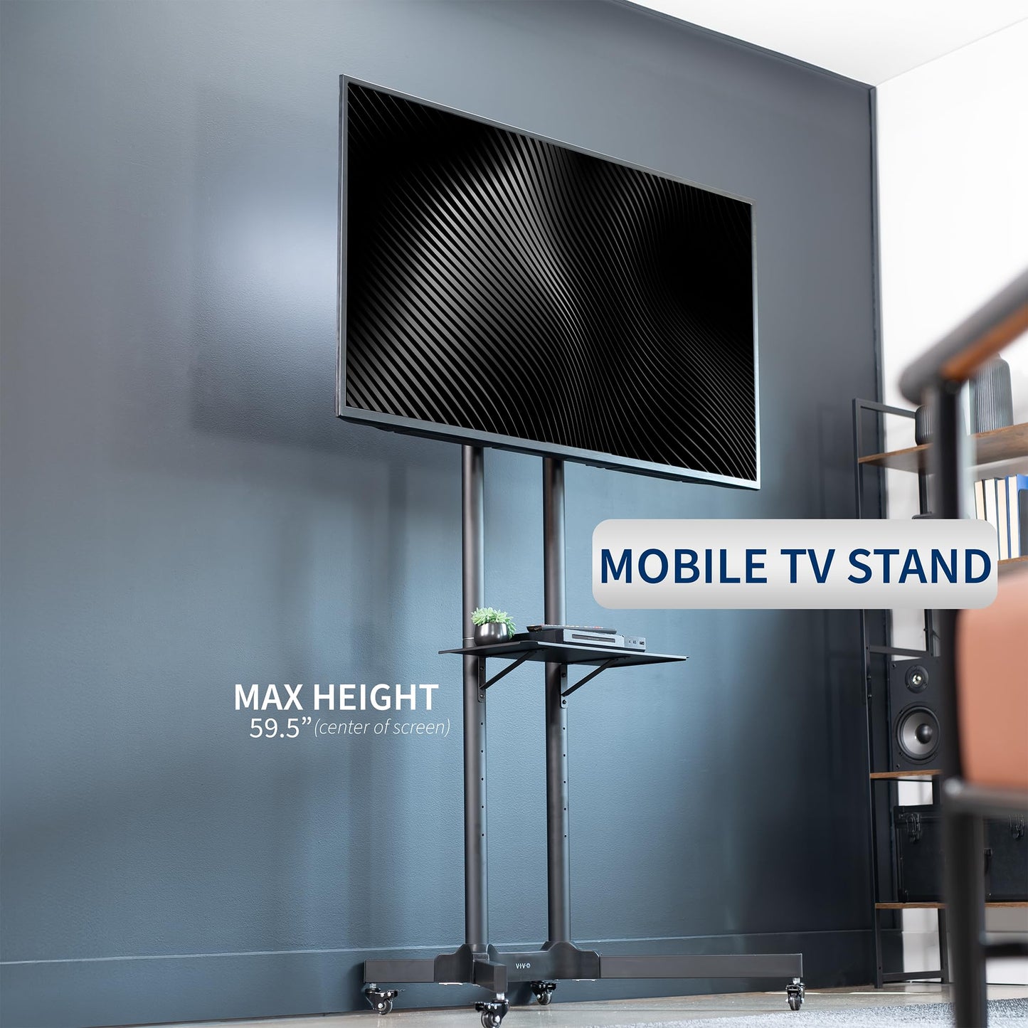 VIVO Mobile TV Cart for 32 to 83 inch Screens up to 110 lbs, LCD LED OLED 4K Smart Flat and Curved Panels, Rolling Stand with Laptop DVD Shelf, Locking Wheels, Max VESA 600x400, Black, STAND-TV03E