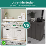 YITAHOME Shoe Cabinet with 4 Flip Drawers, Freestanding Shoe Rack, Shoe Organizer, Narrow Shoe Cabinet for EntryWay Hallway Living Room, White YITAHOME