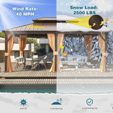 MELLCOM 12'x18' Hardtop Gazebo, Galvanized Steel Metal Double Roof Aluminum Gazebo with Curtain and Netting, Brown Permanent Pavilion Gazebo for Patio, Lawn & Garden MELLCOM