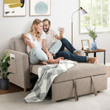 SEJOV 3-in-1 Convertible Sofa Bed, Linen Fabric Sleeper Couch Pull Out Bed, 49" 2-Seater Loveseat Futon Sofa with Spring Support, Adjustable Backrest and Pillows for Small Spaces, Living Room SEJOV