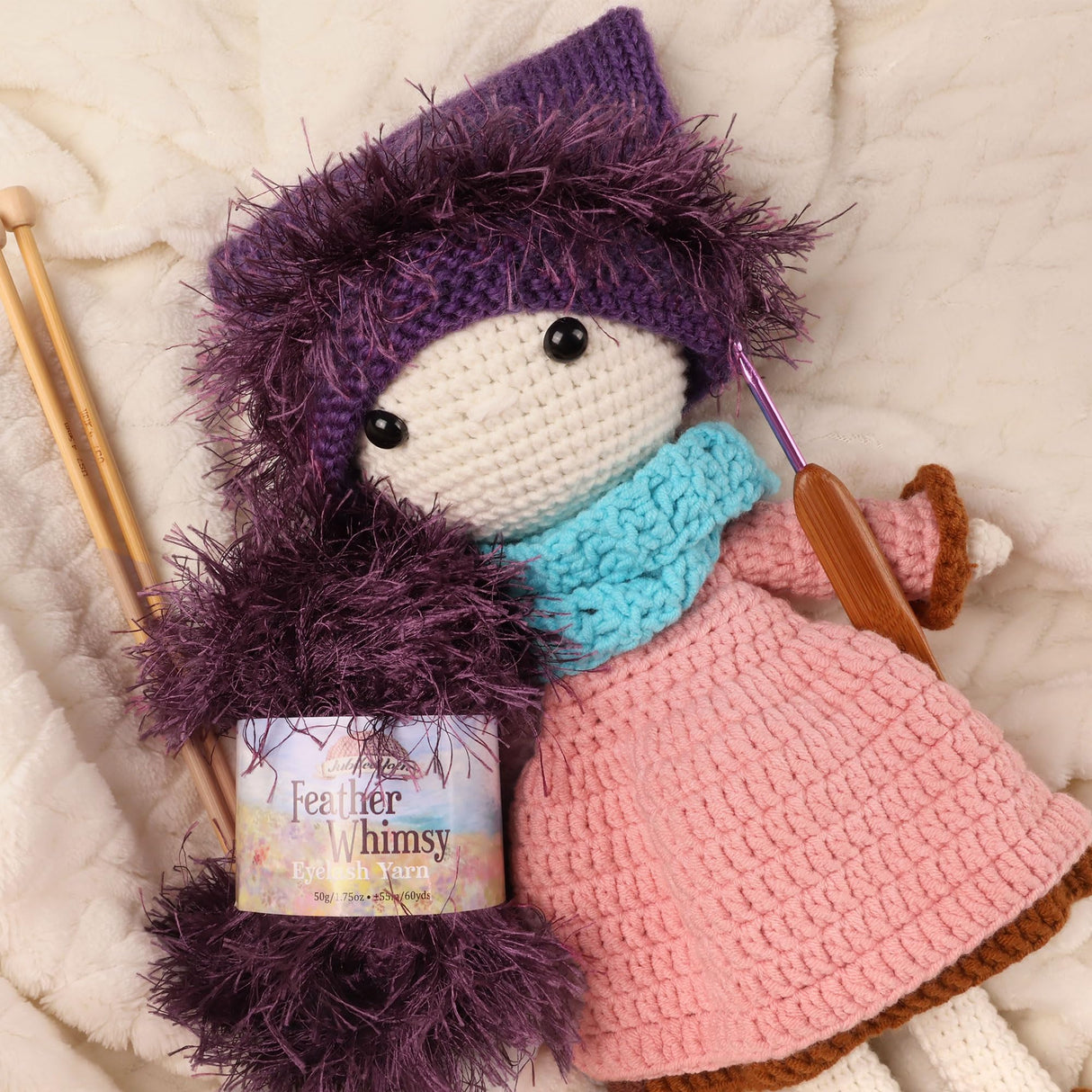JubileeYarn Feather Whimsy Eyelash Yarn - 50g/Skein Fine Polyester Fur - Variety Pack - 12 Skeins BambooMN