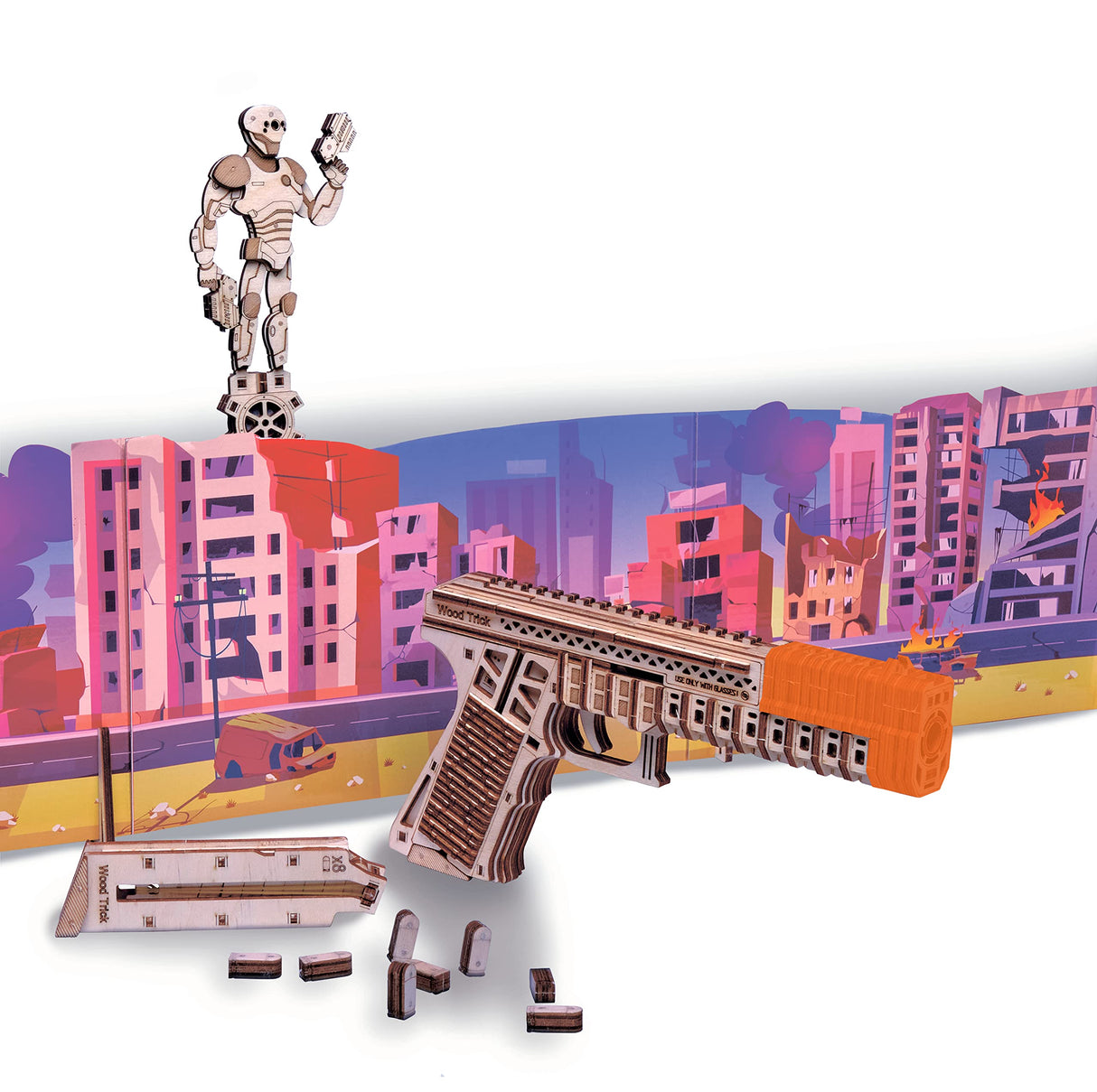 Wood Trick Electric Shooting Target Game 3D Wooden Puzzles for Adults and Kids to Build - Target Shooting Games for Kids and Adults - Wooden Model Wood Trick