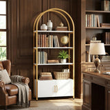 Garvee Gold Bookshelf, Arched Bookcase with Studry Metal Frame and Quality Board, Modern Book Shelf with 4-Tier Open Shelves for Living Room, Bookshelf with Doors Storage,71.5" Tall Book Shelf Garvee