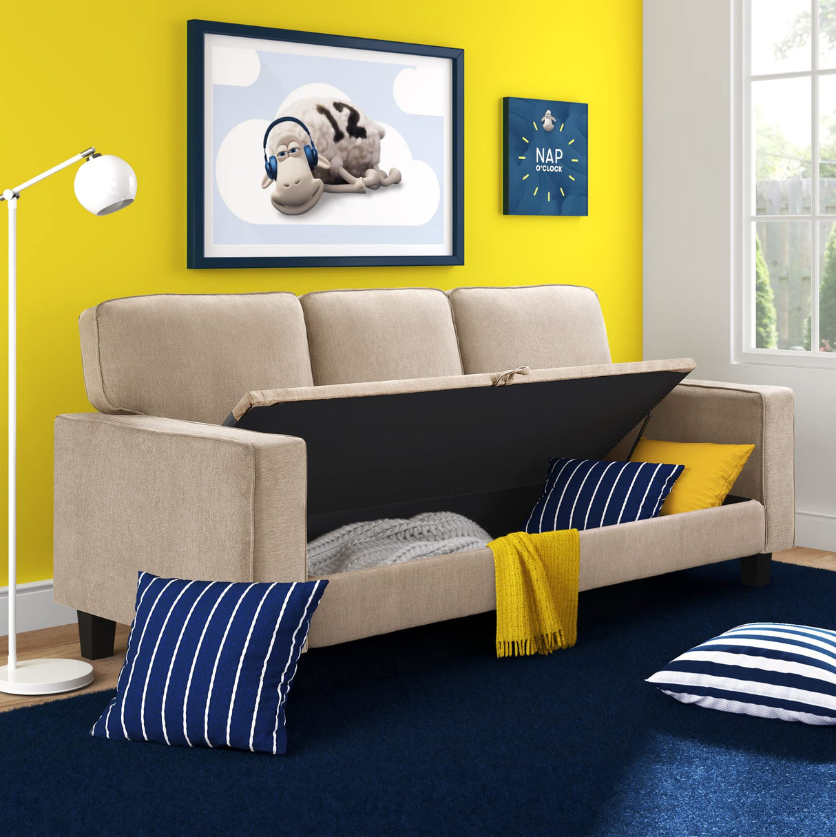Serta Palisades Storage 1 Modern Design, Track Arms, Foam-Filled Cushions, Easy-to-Clean Fabric Upholstery, 77" Sofa, Soft Beige Serta