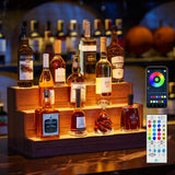 Cubehom LED Lighted Liquor Bottle Display Shelf, 24 Inch Bar Display Shelf with App & Remote Control 3 Tier for Home Bar, Party, Walnut Cubehom