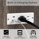 LUXOAK Murphy Bed Queen Size, Cabinet Bed with Charging Station Large Storage Drawer for Home Office or Small Room, Hideaway Bed Full Foldable Platform Bed, Rustic Grey LUXOAK