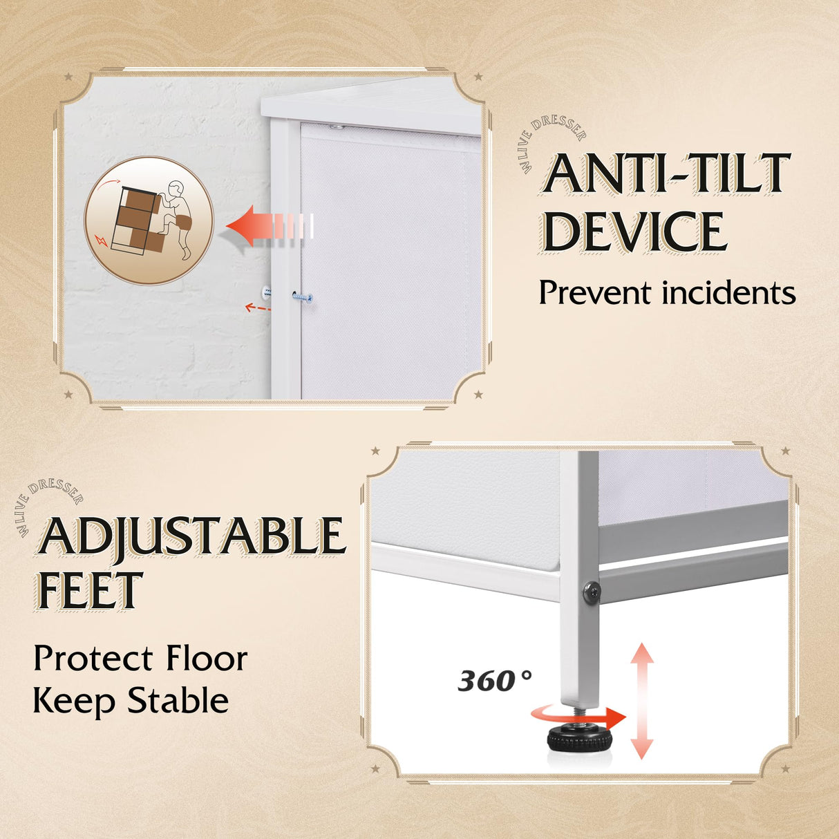 WLIVE Fabric Dresser for Bedroom, Tall Dresser with 8 Drawers, Storage Tower with Fabric Bins, Double Dresser, Chest of Drawers for Closet, Playroom, Dormitory, White WLIVE