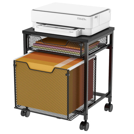 Rolling File Cabinet Cart, Printer Stand with Storage Drawer, Mobile Filing Cabinet on Lockable Wheel, Printer Cart with Hanging File Folder Organizer Beside Under Desk for Office Home(Patent Pending) Tiaoheka