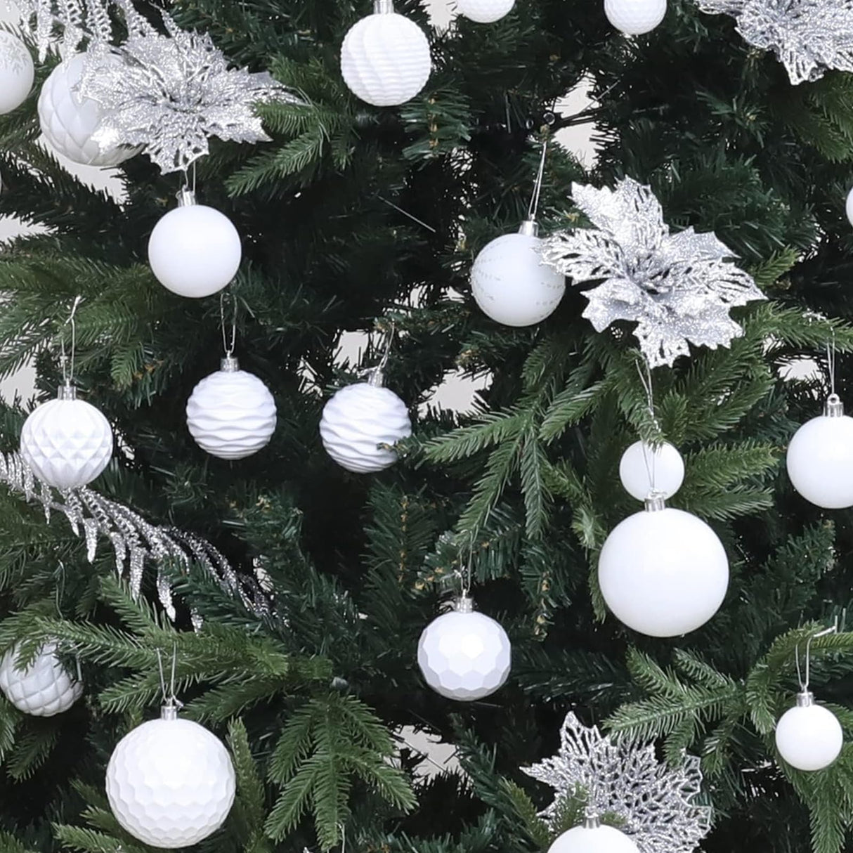 Christmas Balls Ornaments -36pcs Shatterproof Christmas Tree Decorations with Hanging Loop for Xmas Tree Wedding Holiday Party Home Decor,6 Styles in 3 Sizes(White) Jorysics