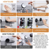 LEVERLOC Shower Caddy Suction Cup, 2 Pack suction shower shelf with Hooks & Soap holder, NO-Drilling Bathroom Holder, Rustproof bathroom organizer, Black LEVERLOC