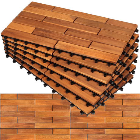 Solid Wood Interlocking Deck Tiles (Pack of 6, 24" x 12"), Acacia Deck Tiles, Floor Tiles for Both Indoor and Outdoor Use, Waterproof All Weather (24X12, Natural Color) HOUSE84VN