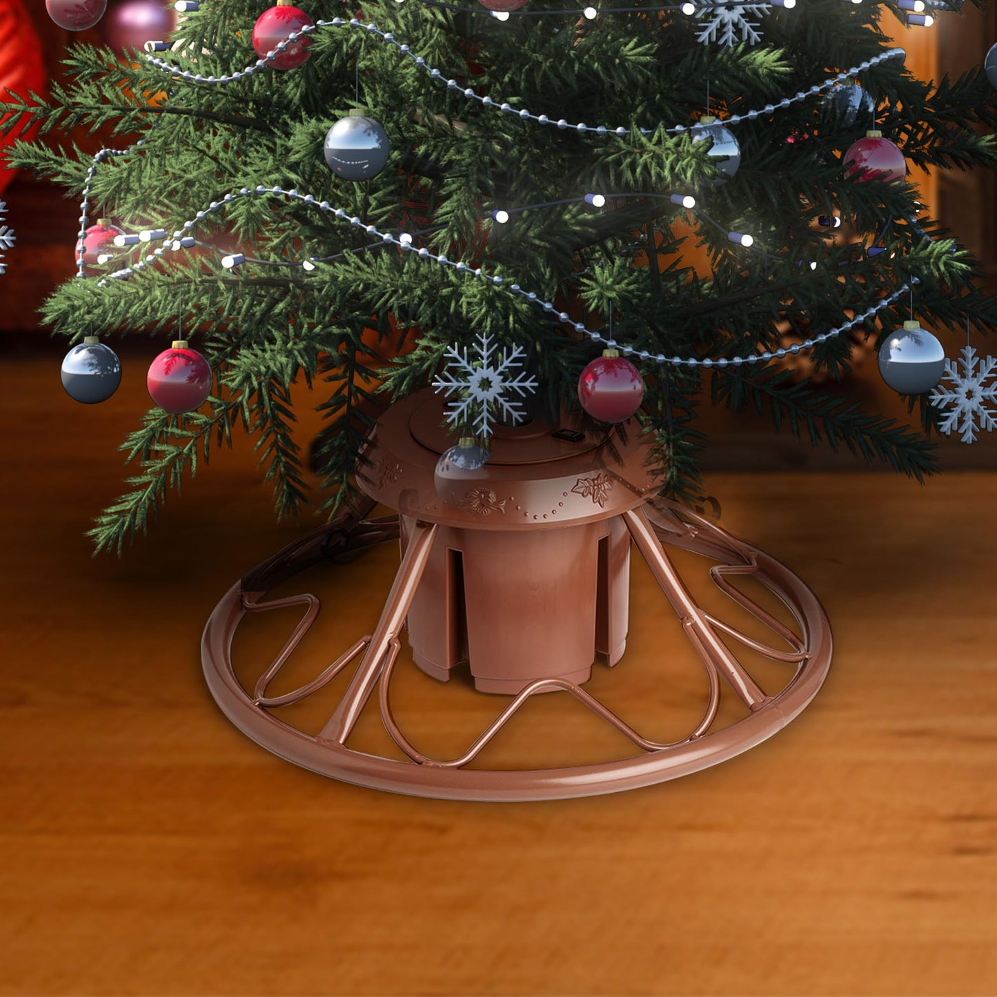 Home Heritage Artificial Christmas Tree Base Rotating Metal Stand for 1 to 1 3/4 Inch Diameter Artificial Christmas Tree Poles, 22 Inch, Brown