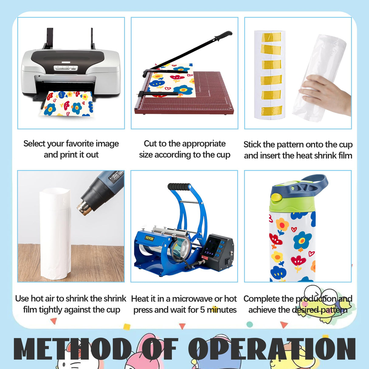 Joyclub 5 Pack Kids Sublimation Tumbler with Lid and Straw 12 oz Kids Sublimation Water Bottles Stainless Steel Sublimation Cups for DIY Insulated Tumbler Heat Press Print Joyclub