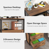 Tribesigns 2 Drawer Lateral File Cabinet with Lock, Letter/Legal / A4 Size, Large Rustic Filing Cabinet Printer Stand with Metal Wire Open Storage Shelves for Home Office (Walnut) Tribesigns