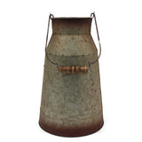 CVHOMEDECO. 10 Inch Galvanized Metal Milk Can with Wooden Handle, Old Rustic Farmhouse Pitcher Jug Vase for Home and Garden Décor. Grey CVHOMEDECO.
