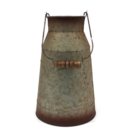 CVHOMEDECO. 10 Inch Galvanized Metal Milk Can with Wooden Handle, Old Rustic Farmhouse Pitcher Jug Vase for Home and Garden Décor. Grey CVHOMEDECO.