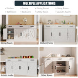 SUNLEI Buffet Cabinet with Storage, Farmhouse Storage Cabinet with 4 Doors and 3 Drawers, Coffee Bar Station Wood Buffet Table with Adjustable Shelf for Living Room, White SUNLEI