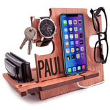 GRETAOTO Personalized Wood Phone Docking Station Gift for Men Bedside Nightstand Charging Station Organizer Mens Accessories Phone Stand Anniversary Birthday Gifts for Dad Him Husband Greta Oto