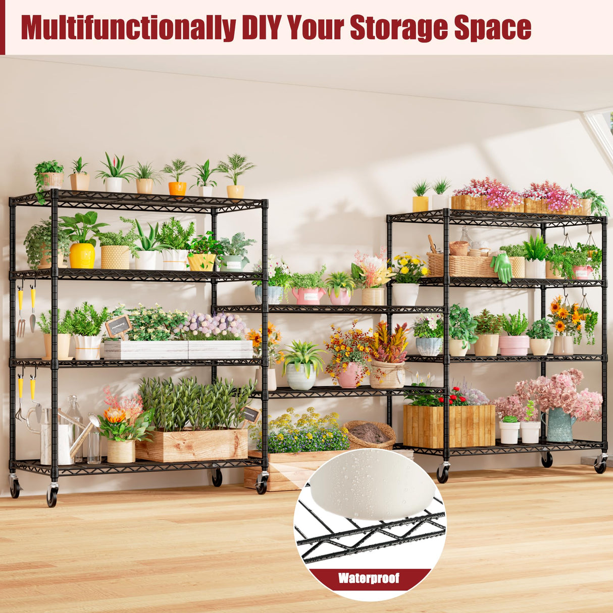 PrimeZone 48" W x 24" D x 81" H Heavy Duty Wire Storage Shelves with Wheels, 5 Tier Adjustable NSF Certified Garage Shelving Unit, Rolling Metal Organizer Shelf Utility Rack for Warehouse, Pantry PrimeZone