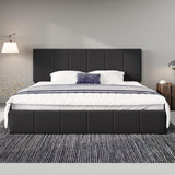 Allewie King Size Dutch Velvet Upholstered Platform Bed Frame/Vertical Channel Tufted Adjustable Headboard/Low Profile Bed Frame/No Box Spring Needed/Easy Assembly/Black Allewie