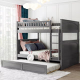 Harper & Bright Designs Full Over Full Bunk Bed with Trundle, Wood Bunk Bed with Guardrails for Kids and Teens, Brushed Gray Harper & Bright Designs