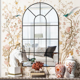 NEUWEABY Arched Wall Mirror, 42"x24" Arched Window Mirror Decorative Wall Mounted, Black Frame Window Pane Mirror Rustic Arch Mirror for Living Room Bedroom Entryway NEUWEABY