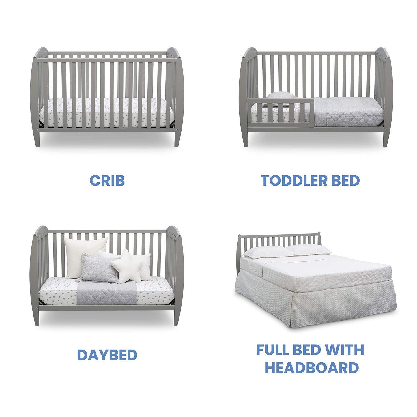 Delta Children Taylor 4-in-1 Convertible Baby Crib, Easy to Assemble, Sustainable New Zealand Wood, Grey - WoodArtSupply