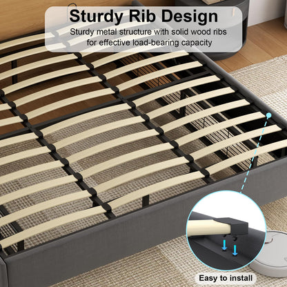 Auromie King Floating Lift Up Bed Frame with LED Lights and Hydraulic Storage - WoodArtSupply