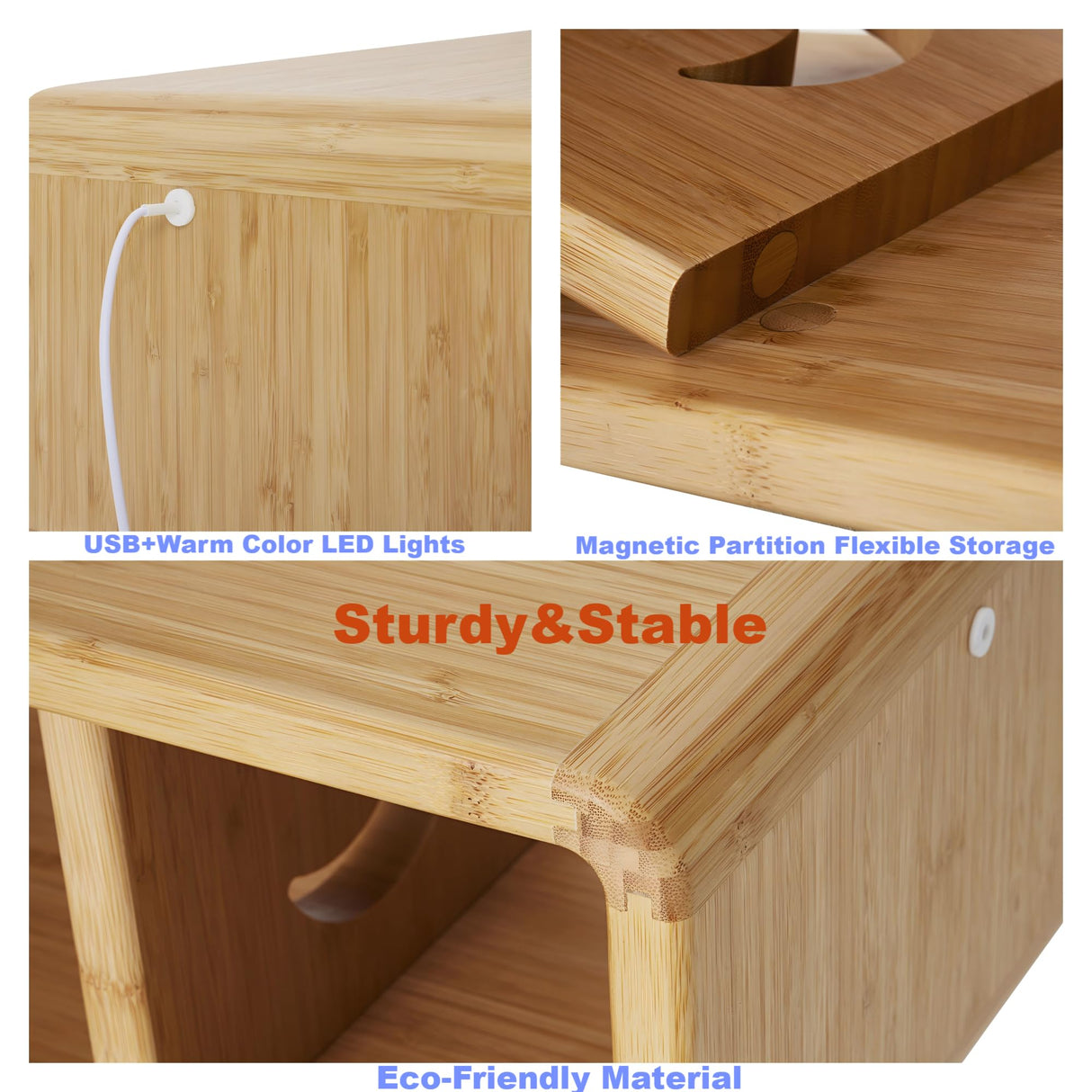 NAVREX LED Floating Nightstand, Farmhouse Night Stands, 100% Solid Wood Night Stands with Magnetic Storage, Modern Bed Side Table for Bedroom NAVREX