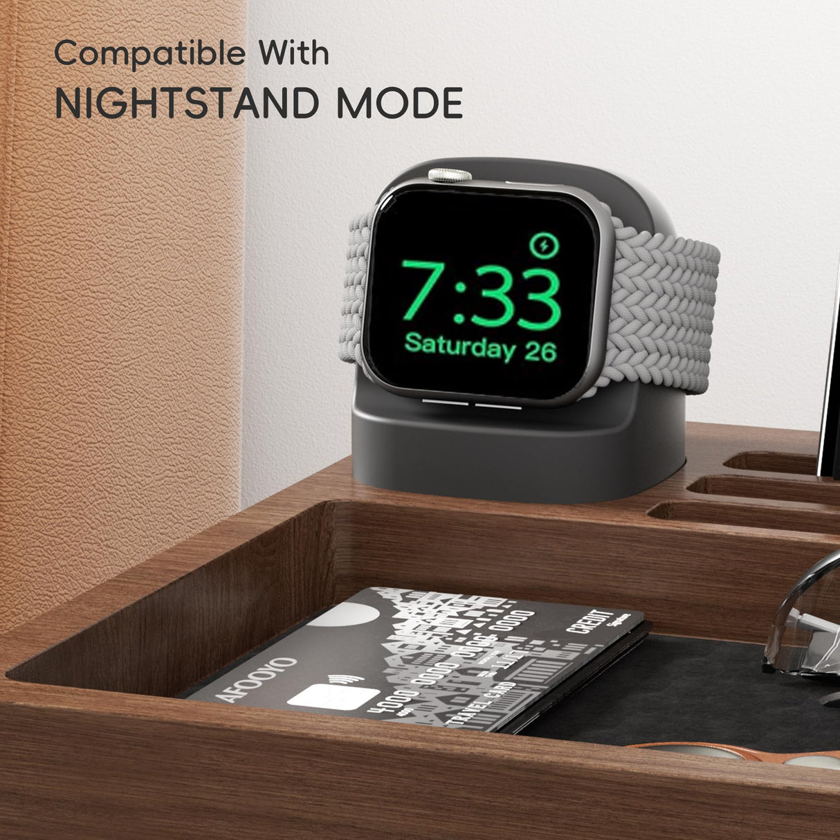 AFOOYO 2 Tier Wood Watch Band Organizer - Charger Stand Compatible with All Apple Watch Series and Stackable Bands Display Watches Storage Case Tray(Walnut) AFOOYO