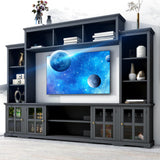 Wall Unit Entertainment Center with Bookshelves, Bridge and Tempered Glass Door, TV Entertainment Center for TVs up to 70 Inch, Black Doredo
