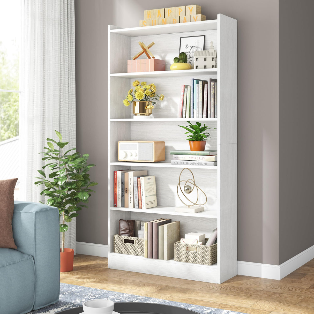 Tribesigns 72-inch Modern 6-Tier White Bookcase with Storage Shelves Tribesigns