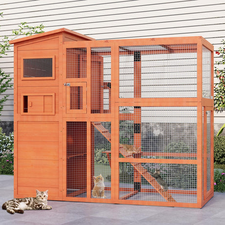 Large Catio Outdoor Cat Enclosure with Weatherproof Roof, 4 Tiers Catios for Cats Patio Outdoor Indoor, Spacious Cat Cage with Resting Rooms, Platforms for Multiple Pet, Kittens & Feral JFHID