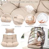 RADIATA Wicker Egg Swing Chair with Stand for Outside, Outdoor Comfy Hanging Egg Patio Chairs with Thick Cushion, 350Lbs Durable Swinging Rattan Chair for Bedroom Porch Backyard Balcony, Brown, Tan RADIATA