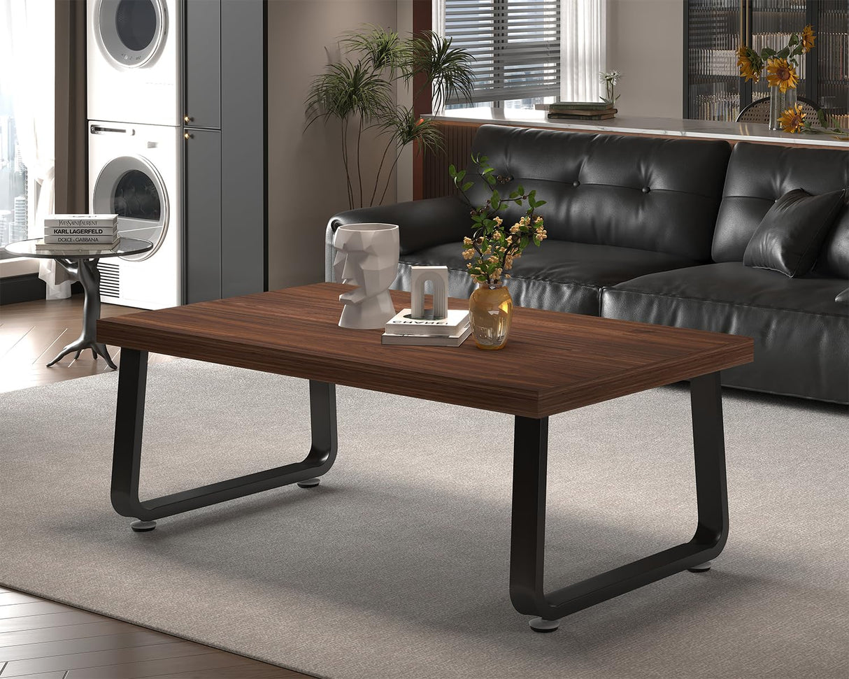HSH Rustic Walnut Coffee Table, 39” Mid Century Modern Center Table, Rectangle Industrial Living Room Coffee Table, Simple Farmhouse Wood and Metal Tea Coffee Table for Home Bedroom, Walnut, 39 in HSH