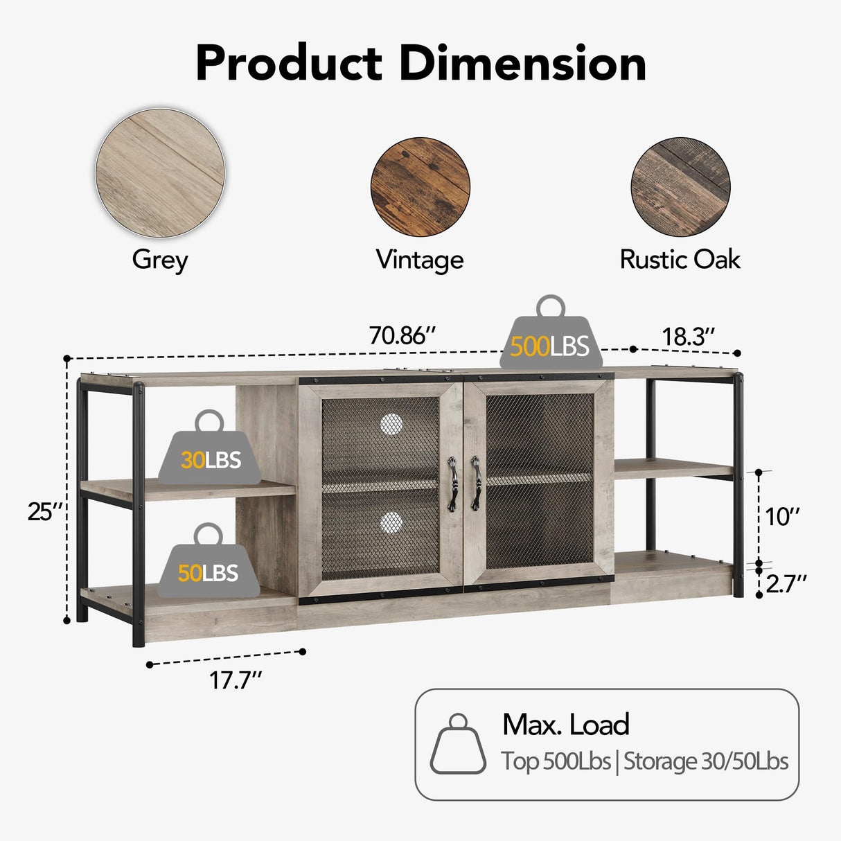 Amyove Farmhouse TV Stand for 75/80 inches TVs, Industrial Entertainment Center with Double Mesh Doors and Storage Cabinet, Rustic TV Cabinet TV Media Console Table for Living Room, Grey Amyove